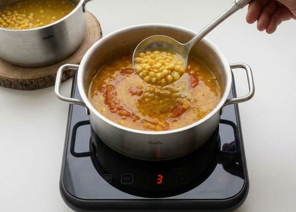 Chana dal: garbanzos partidos con sofrito indio de tomate y especias