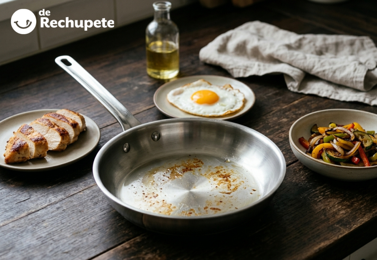 Cómo usar una sartén de acero inoxidable sin que se pegue: temperatura, aceite y errores que evitar