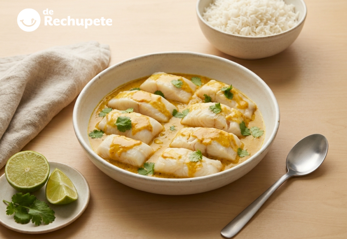 Curry de pescado con coco, merluza jugosa en una salsa cremosa y especiada
