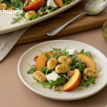 Ensalada de ñoquis crujientes con melocotón, queso de cabra y nueces
