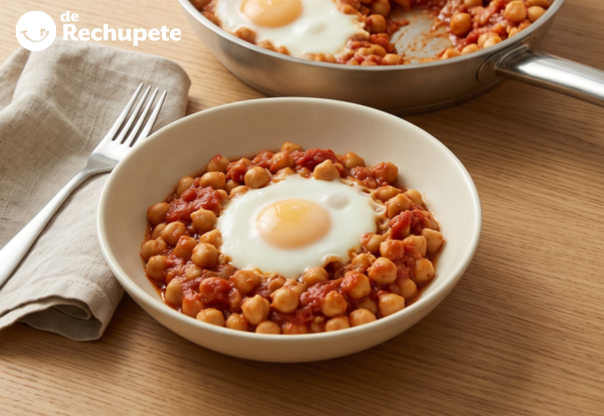 Garbanzos a la sartén con huevos y tomate, listos en  minutos