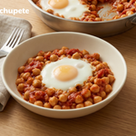 Garbanzos a la sartén con huevos y tomate, listos en  minutos