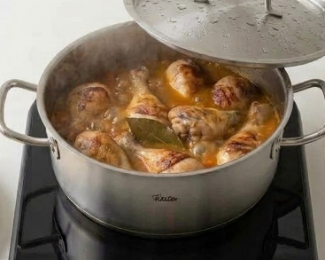 Guiso de pollo con patatas, con salsa melosa sin harina