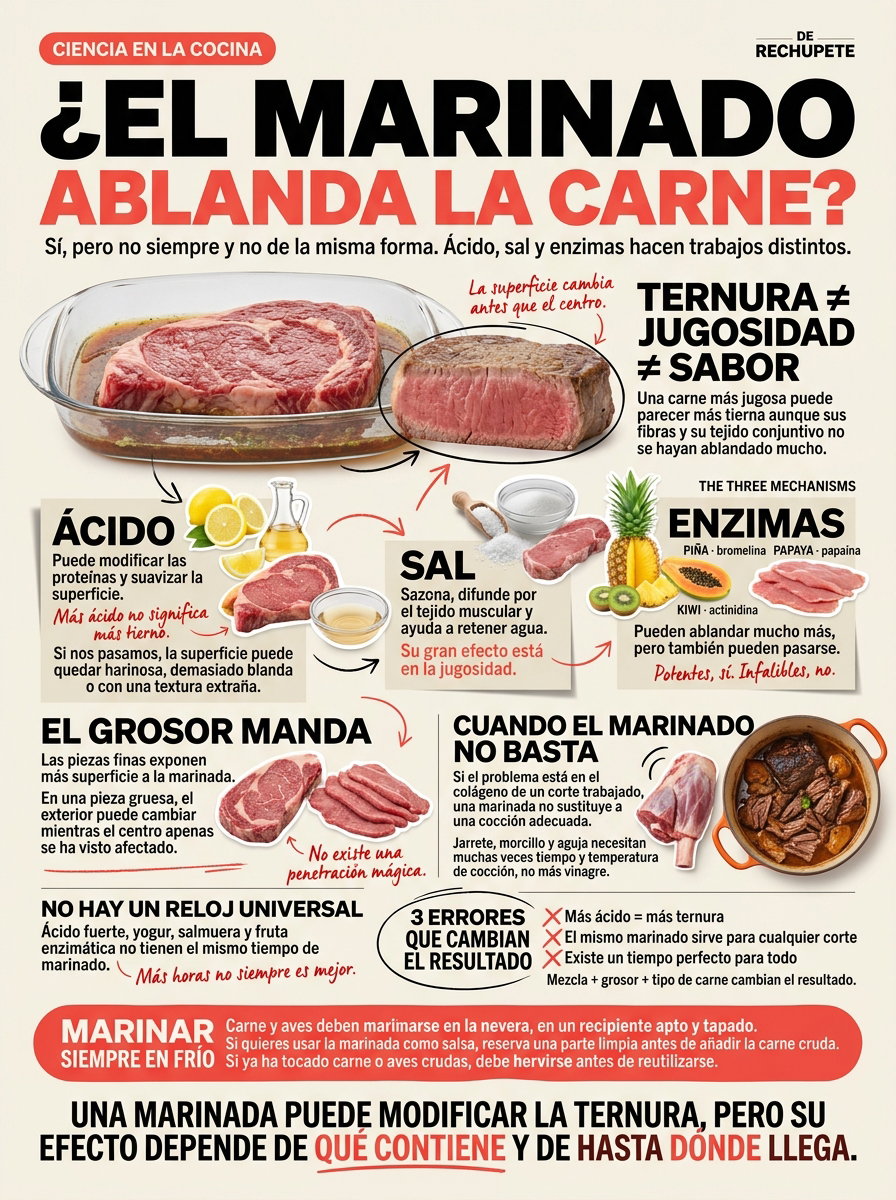 ¿El marinado ablanda la carne? Qué hacen realmente el ácido, la sal y las enzimas
