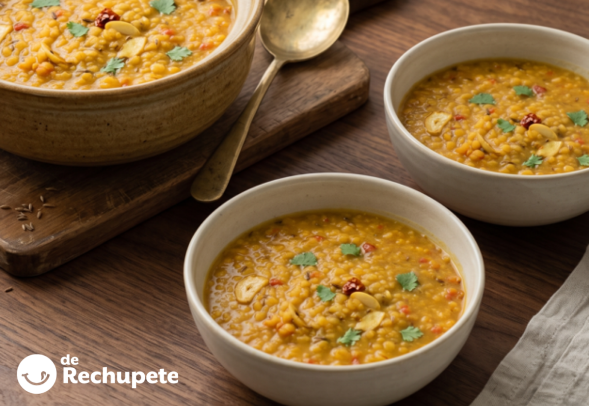 Masoor dal con tadka de ajo y comino: lentejas rojas al estilo indio