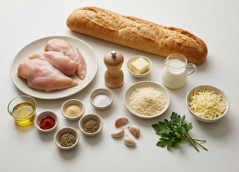 Pan de ajo con pollo Alfredo, crujiente por debajo y cremoso por encima