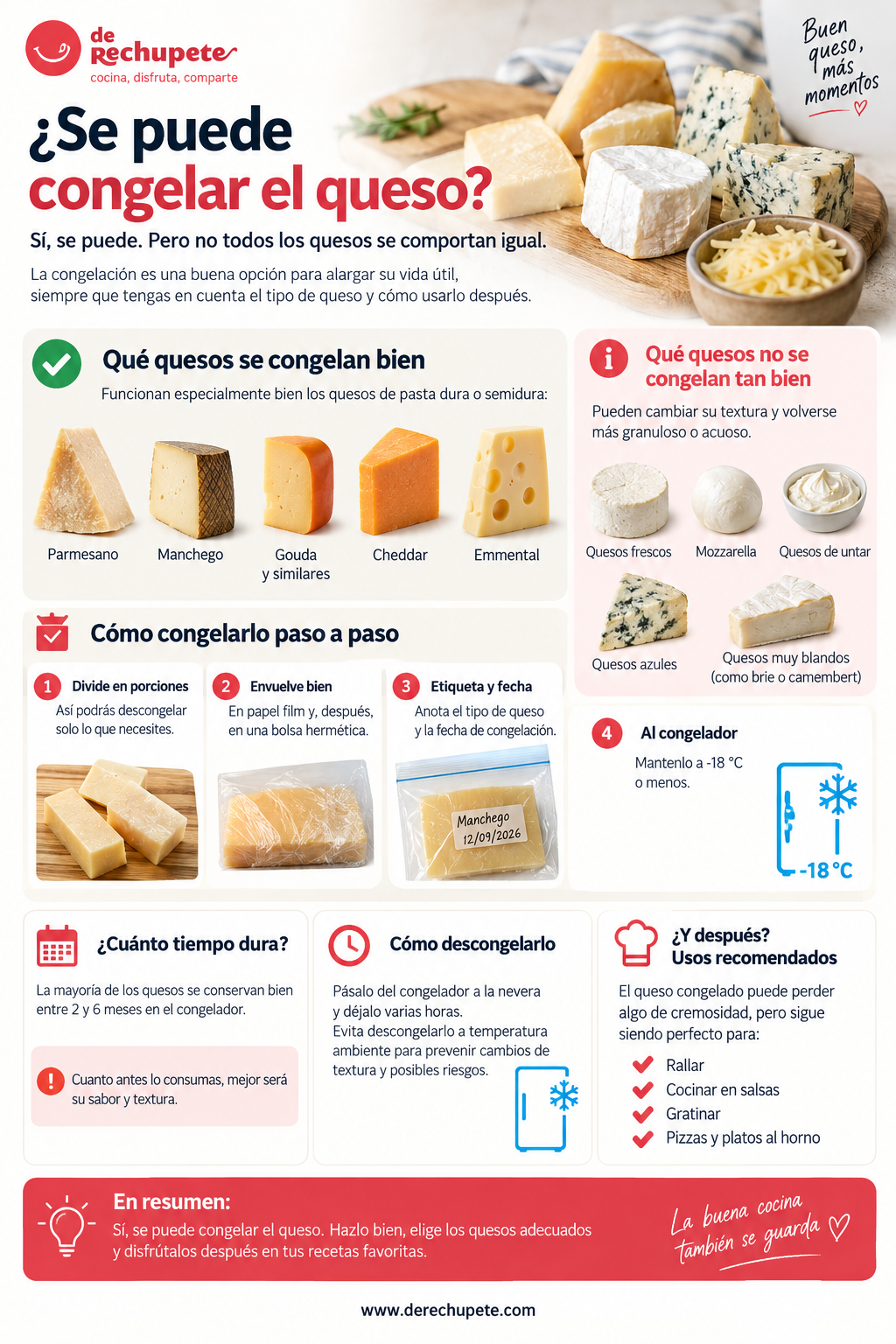 ¿Se puede congelar el queso? Qué tipos aguantan bien y cómo hacerlo