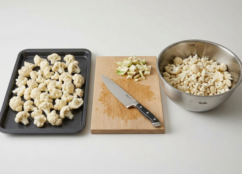 Sopa de coliflor especiada con leche de coco y ramilletes asados