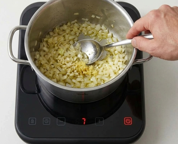 Sopa de coliflor especiada con leche de coco y ramilletes asados