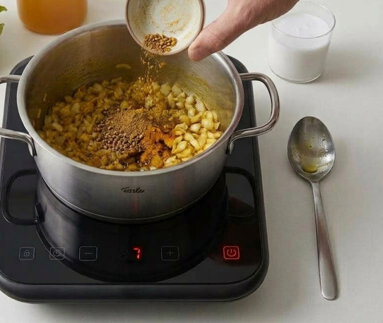 Sopa de coliflor especiada con leche de coco y ramilletes asados