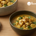 Sopa de coliflor especiada con leche de coco y ramilletes asados