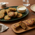 Tortitas de lentejas y zanahoria con salsa de yogur, doradas por fuera y tiernas por dentro