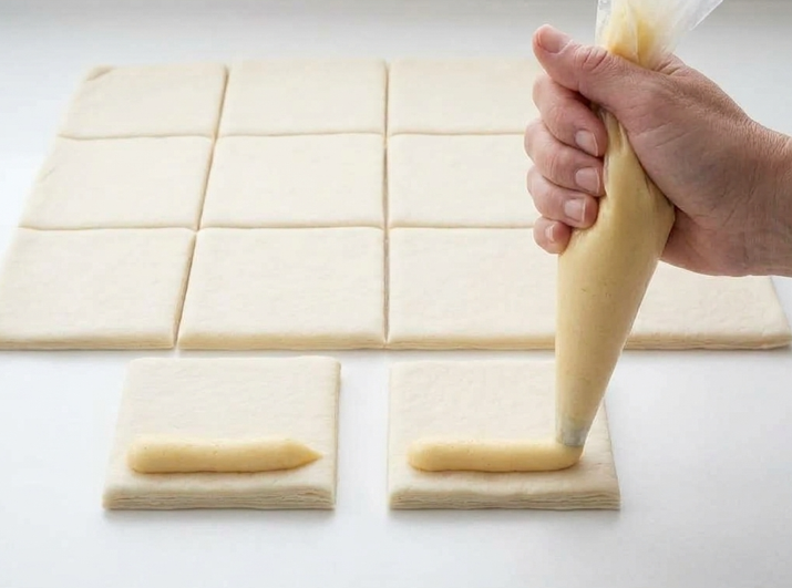 Xuxos de crema. Masa hojaldrada, frita y rellena de crema pastelera