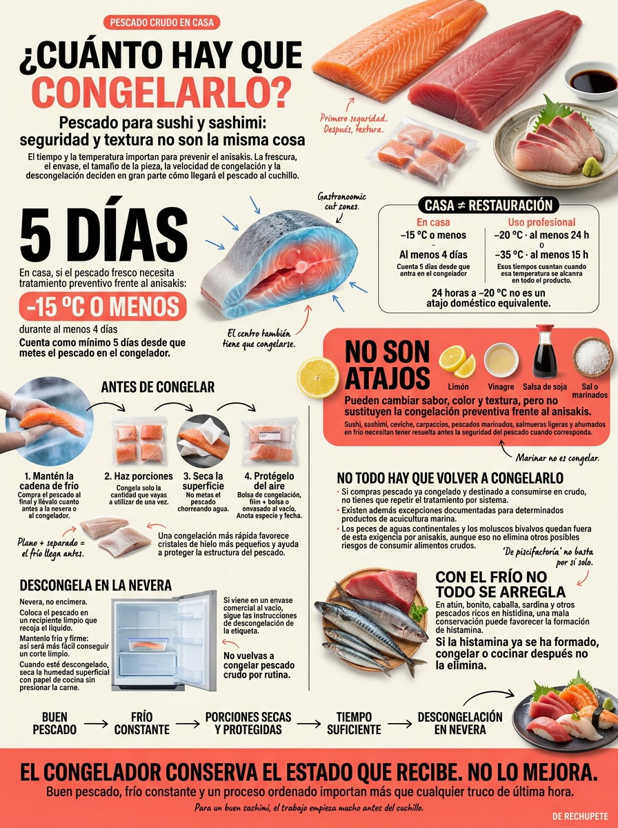 Cómo congelar pescado para sushi y sashimi en casa: seguridad y textura