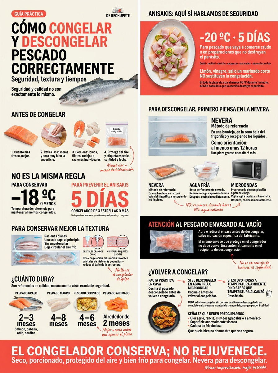 Cómo congelar y descongelar pescado correctamente: seguridad, textura y tiempos