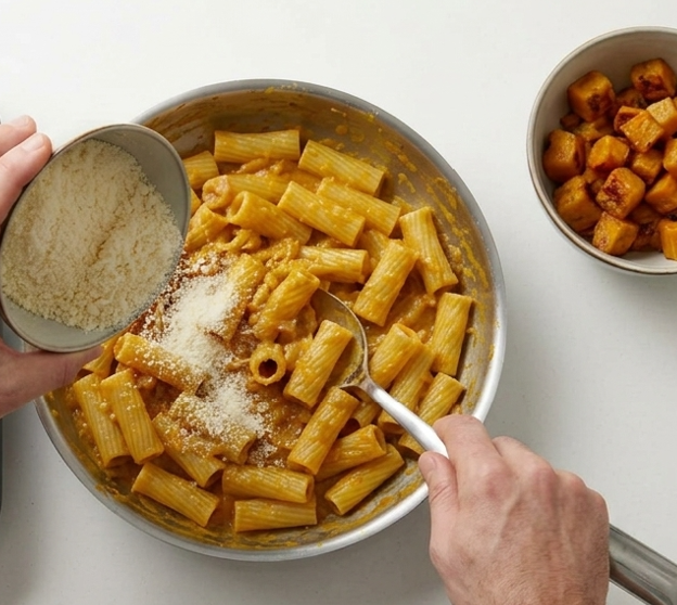 Pasta con calabaza asada y parmesano, cremosa y sin nata