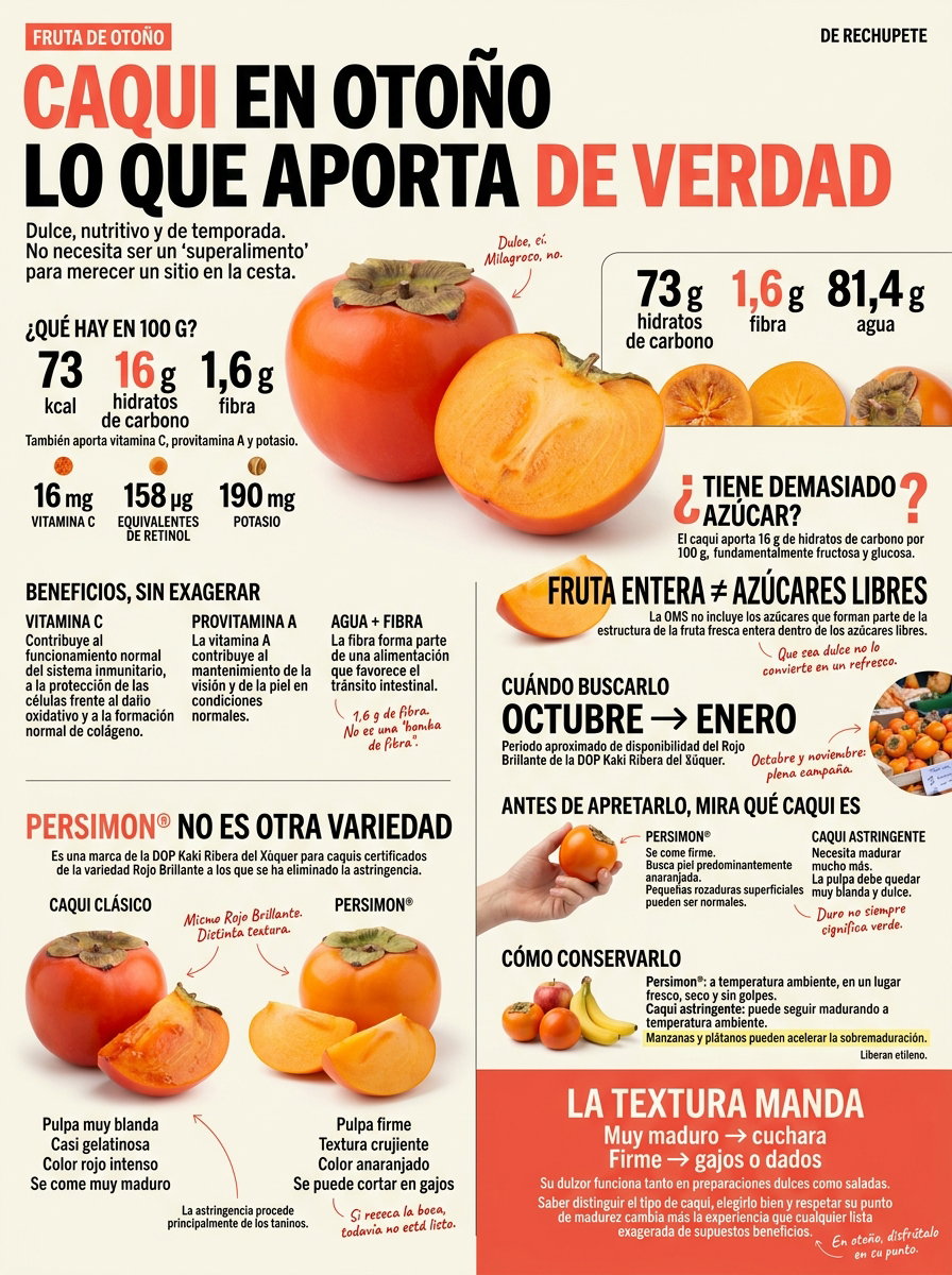 Caqui en otoño: propiedades nutricionales, beneficios reales y cómo elegirlo