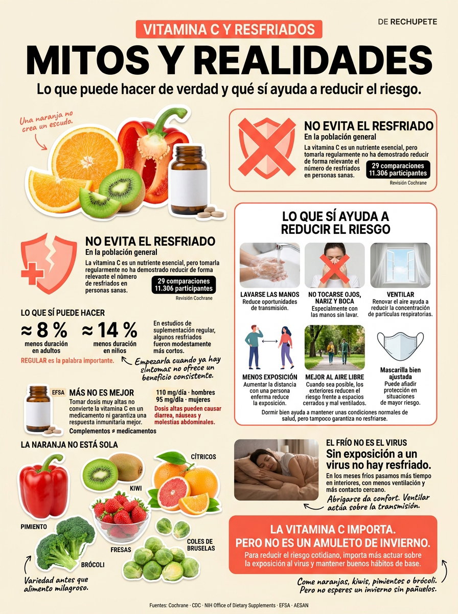 Vitamina C: mitos y realidades. Lo que sí ayuda a reducir el riesgo de resfriarse
